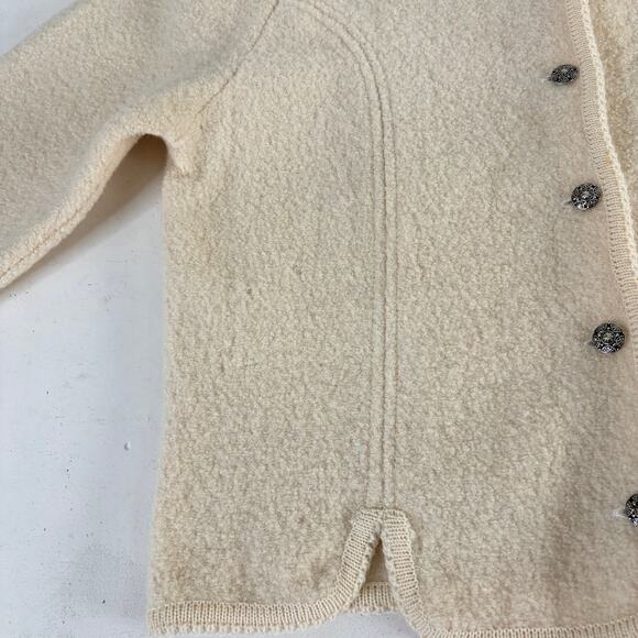 Vintage Cream Beige Neutral Boiled Wool Fuzzy Chunky Boxy Cardigan Sz Medium - Picture 6 of 7